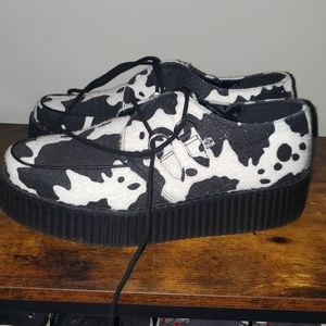 Rare TUK T.U.K  Creeper Sneakers Black White Cowprint Size M 12 W 14